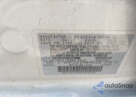 2017 Nissan Versa 1.6 Sv из США, поврежденный, VIN 3N1CN7AP3HL878588